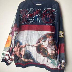YLLW the Label Michelangelo Creation of Man Oversized Sweater - Red, Blue, White